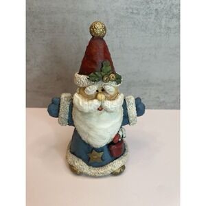 Vintage Santa in Blue Fur Coat Red Hat Resin Christmas Figurine 5"